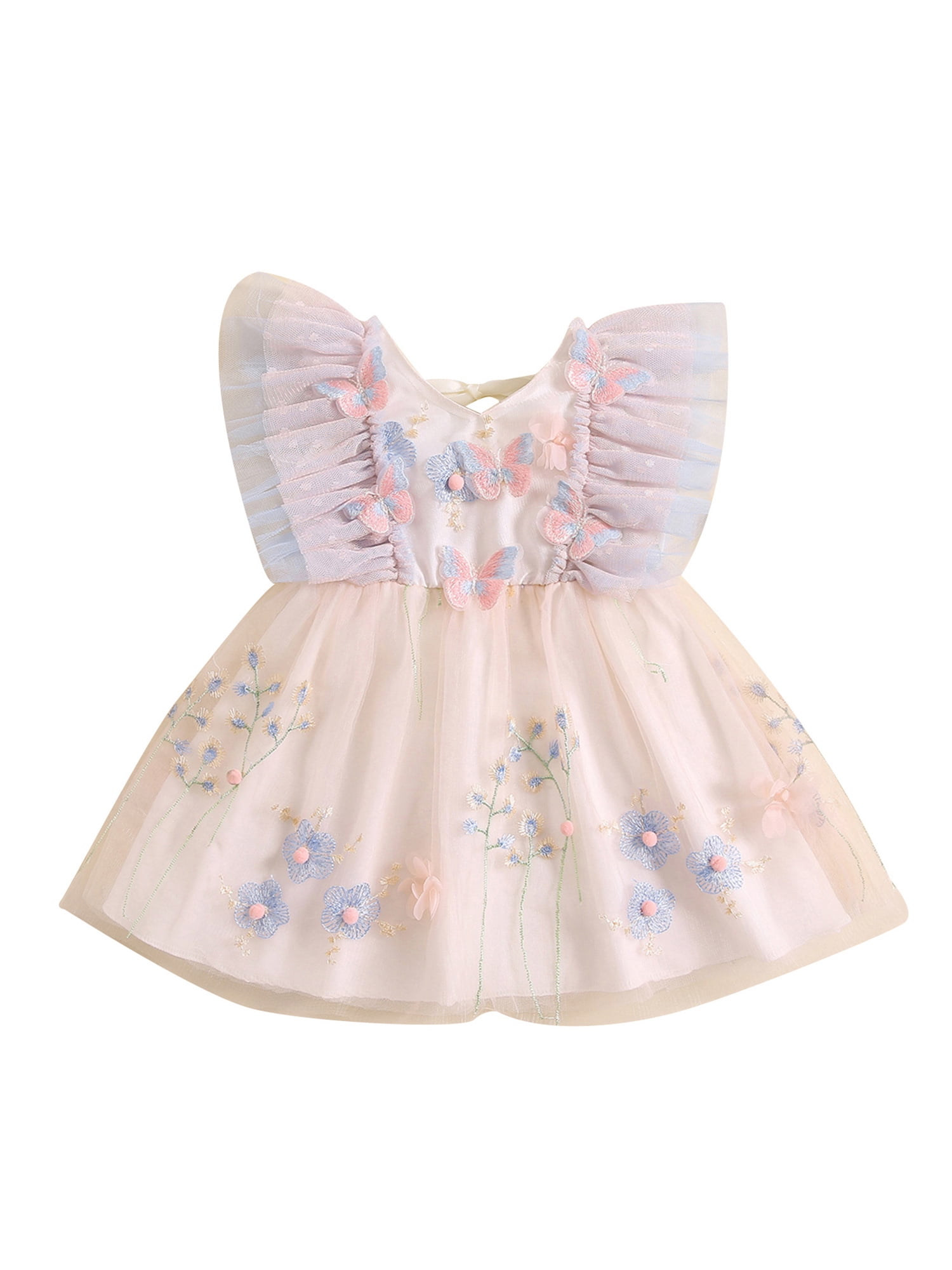 Summer Arrival Flowers Pattern Fly Sleeves Crew Neck Dress for Stylish Girls
