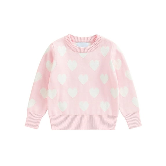 Suealasg Kids Girl Valentine's Day Knit Sweaters 1T 2T 3T 4T 5T Little Girls Spring Long Sleeve Round Neck Heart Print Knit Pullover Tops