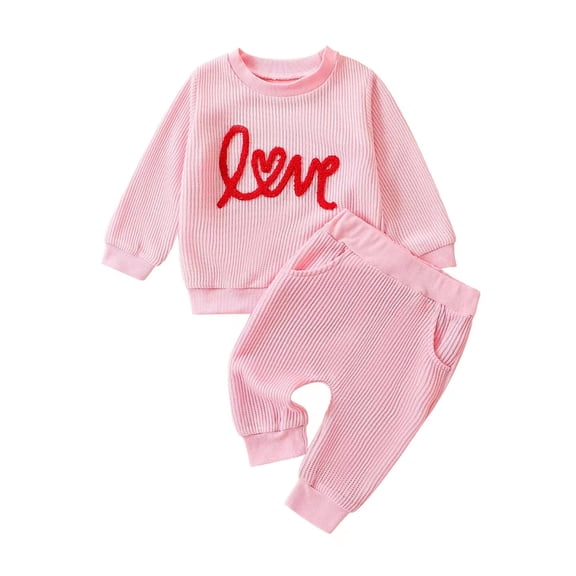 Suealasg Kids Girl Valentine’s Day Outfits Clothes 6M 12M 18M 2T Toddler Girl Long Sleeve Letter Print Sweatshirt Long Pants 2Pcs Spring Fall Clothing Set for Baby Girl