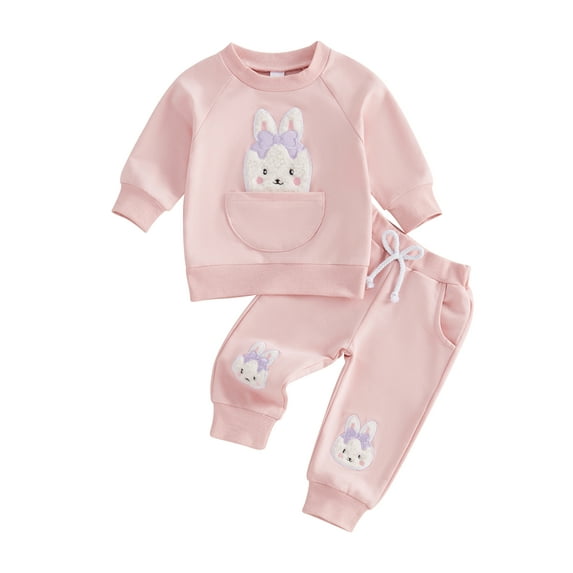 Suealasg Kids Girls 2Pcs Easter Clothes 6M 1T 2T 3T 4T Toddler Baby Girls Casual Spring Outfits Rabbit Print Long Sleeve Sweatshirt and Long Pants Set