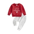 thumbnail image 1 of Suealasg Kids Girls 2Pcs Valentines Day Clothes 6M 1T 2T 3T Toddler Baby Girls Casual Spring  Fall Outfits Heart Letter Print Long Sleeve Sweatshirt and Long Pants Set, 1 of 8