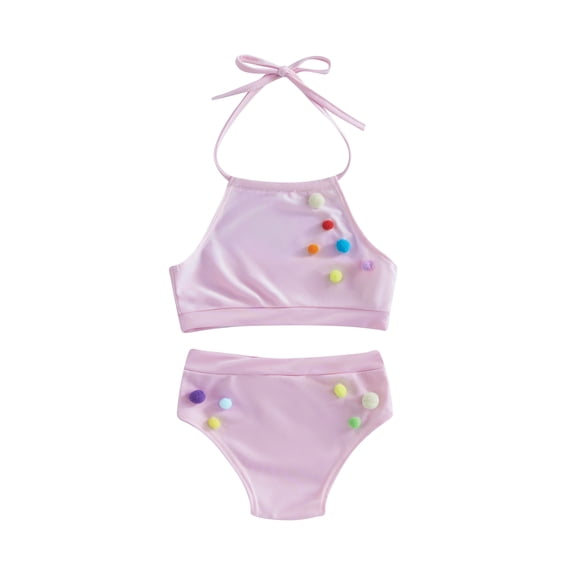 Suealasg Kids Girls Bikini Sets Plush Ball Sleeveless Bandage Halter Tops and Beach Shorts 1T 2T 3T 4T Toddler Baby Girls 2Pcs Summer Swimsuits Set Bathing Suit