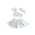 thumbnail image 1 of Suealasg Kids Girls Birthday Princess Dress Bowknot One-shoulder Vest with A-line Skirt and Hairband Toddler Girls Summer Cake Smash Photo Shoot Outfit, 1 of 8