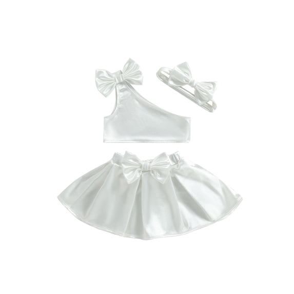 Suealasg Kids Girls Birthday Princess Dress Bowknot One-shoulder Vest with A-line Skirt and Hairband Toddler Girls Summer Cake Smash Photo Shoot Outfit