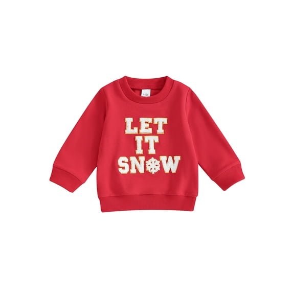 Suealasg Kids Girls Boys Christmas Sweatshirts Little Girls Boys Long Sleeve Crewneck Letter Snowflake Print Pullover Tops 6M 1T 2T 3T 4T Child Casual Winter Clothes
