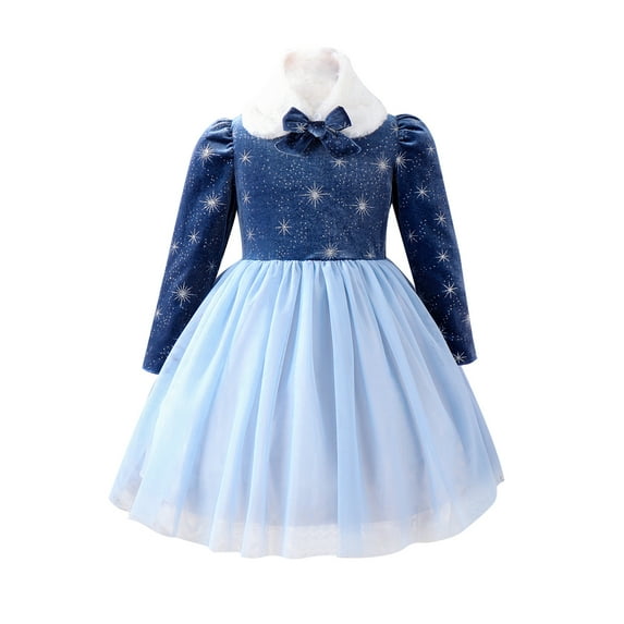 Suealasg Kids Girls Christmas Costume Little Girls Christmas Festival Party Cosplay Outfit 4T 5T 6T 7T Child Girls Long Sleeve Butterfly Dress Patchwork Mesh Tulle A-line Dress with Scarf