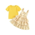 thumbnail image 1 of Suealasg Kids Girls Clothes 1T 2T 3T 4T 5T 6T Little Girls Short Sleeve Ribbed Tops + Daisy Suspender Skirt Set 2Pcs Summer Outfits, 1 of 9