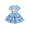 thumbnail image 1 of Suealasg Kids Girls Easter Outfits Clothes 1T 2T 3T 4T 5T 6T Little Girls Short Sleeve T-shirt with Bunny Layered Overall Dress 2Pcs Summer Clothing, 1 of 8