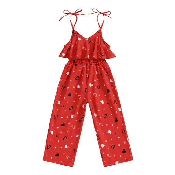 Suealasg Kids Girls Romper Jumpsuit Little Girls Valentine's Day Clothes 2T 3T 4T 5T 6T Sleeveless Heart Print Overalls Child Girl Summer Long Pants