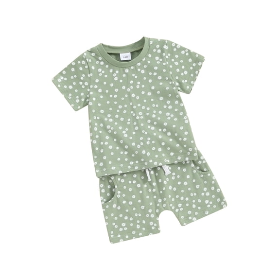 Suealasg Kids Girls Summer 2Pcs Clothes 6M 1T 2T 3T Toddler Baby Girls Casual Beach Outfits Floral Print Short Sleeve T-Shirt and Elastic Shorts Set