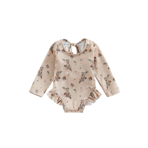 Suealasg Kids Girls Summer One Piece Swimsuit 1T 2T 3T 4T Long Sleeve Floral Print Romper Swimwear Toddler Baby Girls Rash Guard Bathing Suit Beachwear