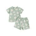 thumbnail image 1 of Suealasg Kids Girls Summer Outfits 6M 1T 2T 3T 4T Short Sleeve Floral Print T-Shirt Tops Elastic Shorts 2Pcs Causal Beach Clothes for Toddler Baby Girls, 1 of 9