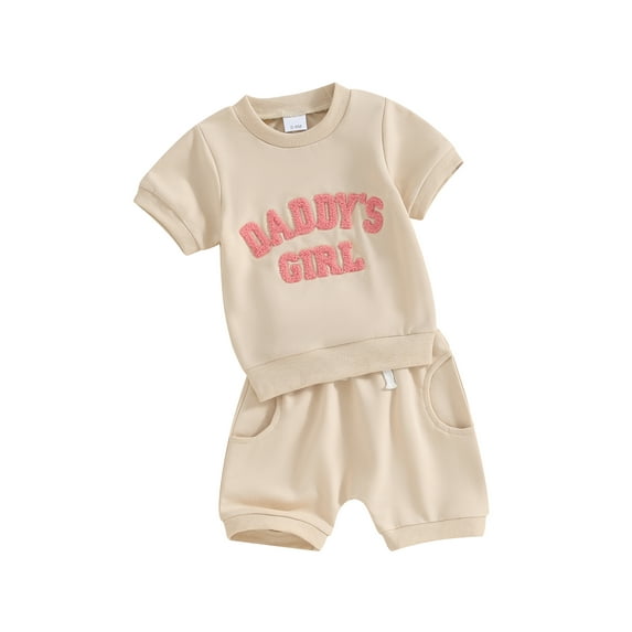 Suealasg Kids Girls Summer Outfits Set 6M 1T 2T 3T Toddler Girls Short Sleeve Letter Embroidery Tops Shorts Set 2PCS Casual Clothing for Baby Girls