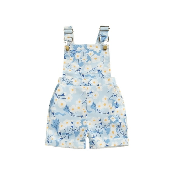 Suealasg Kids Girls Suspender Shorts Overalls Sleeveless Flower Print One Piece Jumpsuit Rompers 0-5 Years Toddler Summer Playsuit Clothes