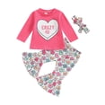 thumbnail image 1 of Suealasg Kids Girls Valentine's Day Clothes 6M 1T 2T 3T 4T Little Girls Long Sleeve Crew Neck T-Shirts Letter Heart Print Flare Pants Headband 3 Piece Toddler Girls Cute Spring Outfits, 1 of 8