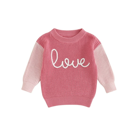 Suealasg Kids Girls Valentine's Day Sweaters 6M 1T 2T 3T 4T Toddler Baby Girls Long Sleeve Crew Neck Letter Embroidery Knitted Pullovers Child Fall Winter Warm Clothes