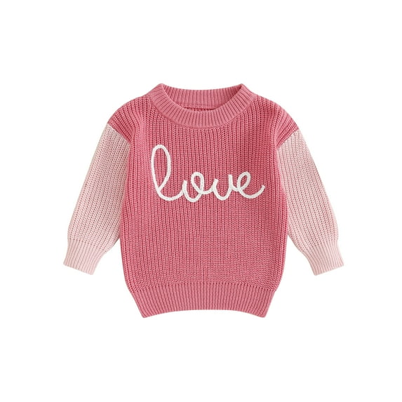 Suealasg Kids Girls Valentine's Day Sweaters 6M 1T 2T 3T 4T Toddler Baby Girls Long Sleeve Crew Neck Letter Embroidery Knitted Pullovers Child Fall Winter Warm Clothes