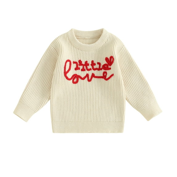 Suealasg Kids Girls Valentine's Day Sweaters Long Sleeve Letter Heart Print Knitted Sweater Toddler Baby Fall Winter Warm Knit Pullover Tops Little Girls Valentine Clothes