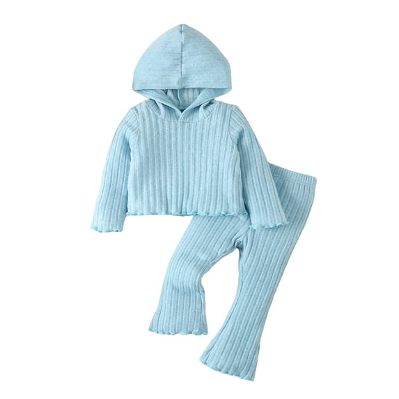 Suealasg Kids Girls Winter Outfits Clothes 6M 12M 18M 2T 3T Toddler Girls Long Sleeve Hooded Tops Solid Color Flared Pants Sets 2Pcs Autumn Clothing for Baby Girls