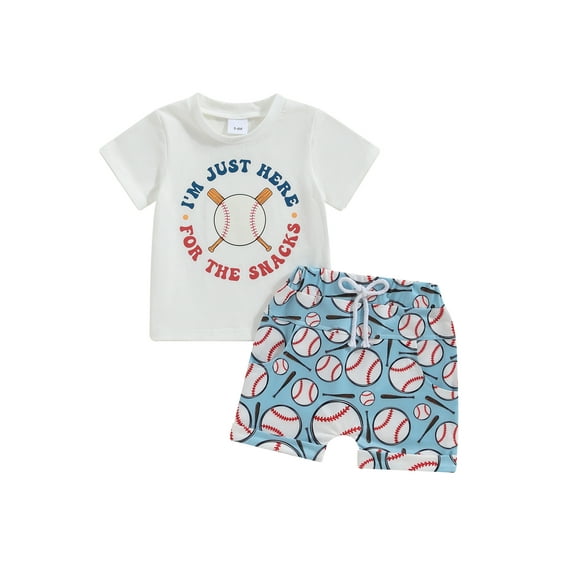 Suealasg Kids Toddler Boy Baseball Clothes 1T 2T 3T 4T Short Sleeve Crew Neck Letter Print T-shirt with Elastic Waist Shorts Little Boy 2Pcs Summer Casual Outfits