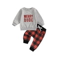 thumbnail image 1 of Suealasg Kids Toddler Boys 2Pcs Christmas Clothes 6M 1T 2T 3T Little Boys Casual Spring Fall Outfits Letters Print Long Sleeve Sweatshirt Plaid Long Pants Set, 1 of 8
