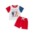 thumbnail image 1 of Suealasg Kids Toddler Boys 4th of July Clothes Baby Boys Independence Day Outfits Cartoon Print Crew Neck Short Sleeve T-Shirts Tops and Shorts 2Pcs Summer Clothing 0-3T, 1 of 9