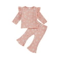 thumbnail image 1 of Suealasg Kids Toddler Girl Clothes 6M 1T 2T 3T 4T 5T Little Girl 2pcs Spring Fall Outfit Long Sleeve Flower Print T-shirt Tops and Flare Pants Sets, 1 of 7