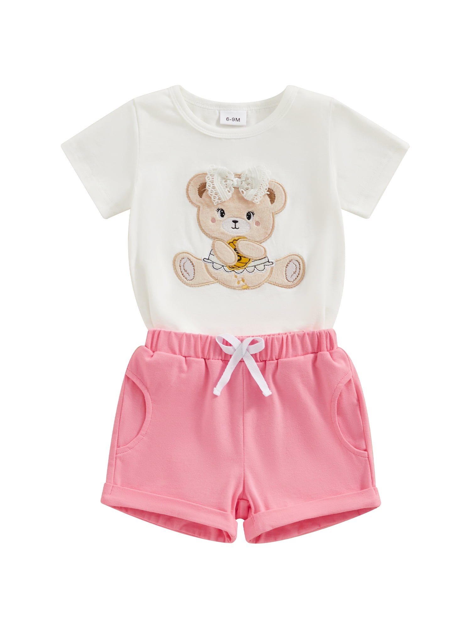 Suealasg Kids Toddler Girls Shorts Sets Hawaiian Outfit Short Sleeve Bear Print TShirt Tops