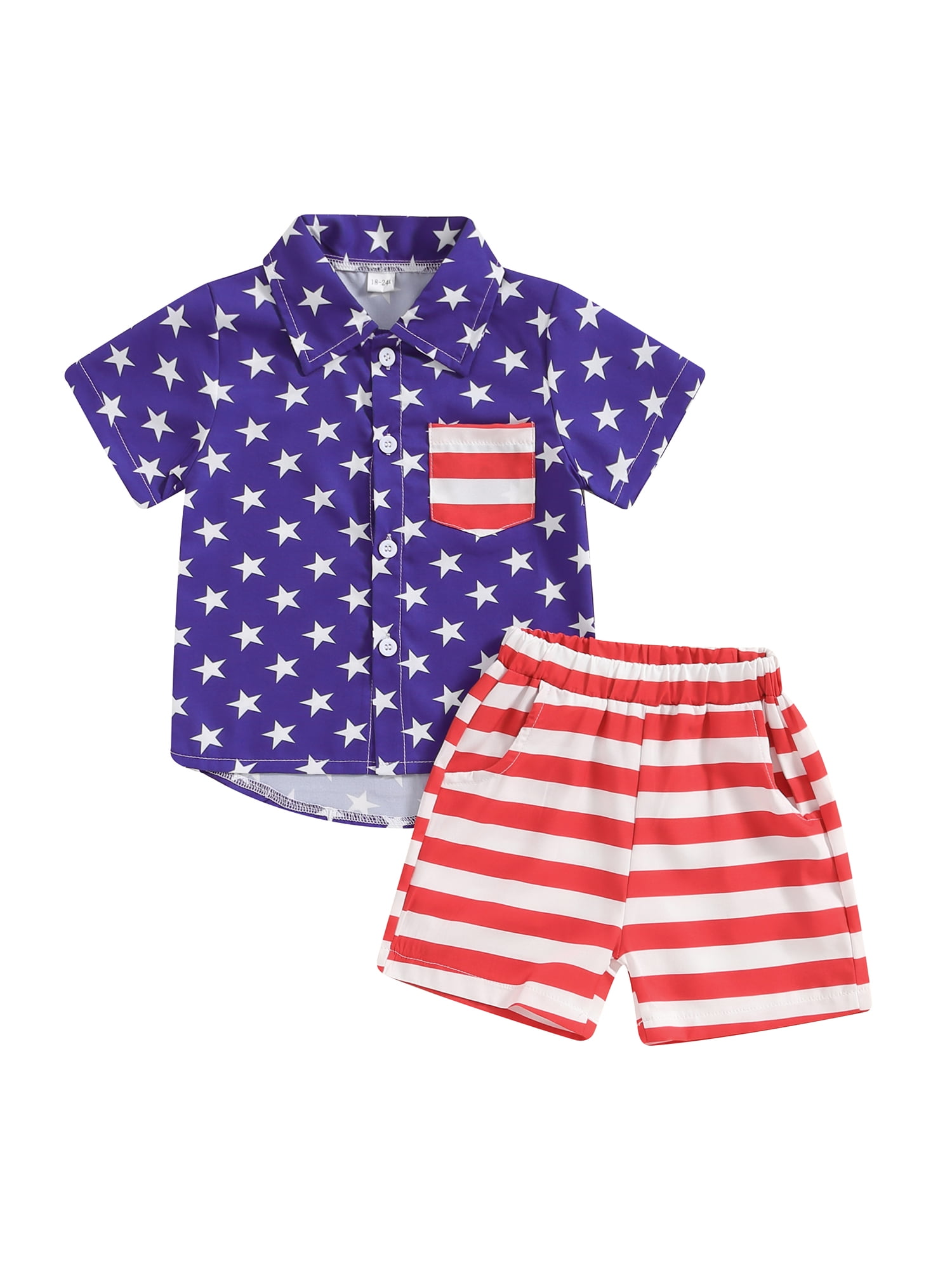 Suealasg Little Boy 4th of July Outfit Short Sleeve Star Print Shirt