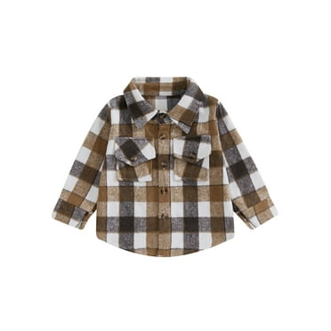 Suealasg Little Boy Checkered Jacket Chest Pocket Lapel Neck Long Sleeve Front Button-up Fall Shirt 0-5 Years