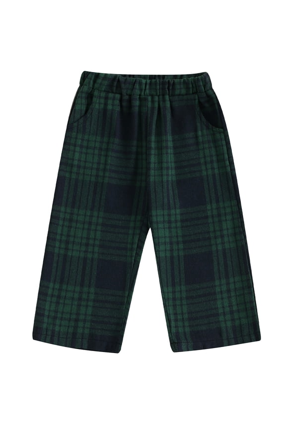 Little Boy Girl Plaid Pants Elastic Waist Gingham Trousers with Pockets Causal Winter Fall Clothes for Toddler