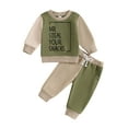 thumbnail image 1 of Suealasg Little Boys Fall Outfits Set 6M 1T 2T 3T 4T 5T Toddler Boys Long Sleeve Letter Print Sweatshirt and Sweatpants 2Pcs Autumn Contrast Color Tracksuit Clothes for Kids Boys, 1 of 7