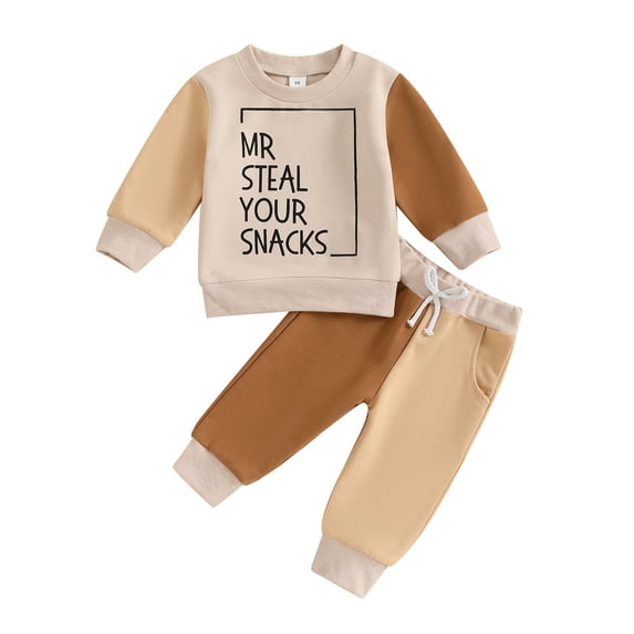 Suealasg Little Boys Fall Outfits Set 6M 1T 2T 3T 4T 5T Toddler Boys Long Sleeve Letter Print Sweatshirt and Sweatpants 2Pcs Autumn Contrast Color Tracksuit Clothes for Kids Boys