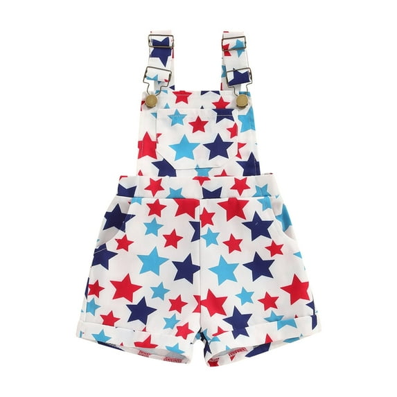 Suealasg Little Boys Girls 4th of July Jumpsuit 1T 2T 3T 4T 5T 6T Kids Sleeveless Star Print Spaghetti Strap Denim Romper Overalls Toddler Summer Independence Day Clothes