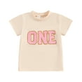 thumbnail image 1 of Suealasg Little Girl Birthday Outfit Short Sleeve Letter Embroidery T-Shirt Kids Girl Summer Birthday Tops 1-7 Years, 1 of 8