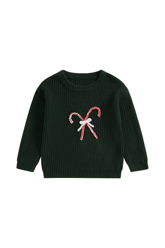 Little Girl Boy Christmas Sweater Long Sleeve Santa Claus Candy Cane Embroidery Knit Pullover Sweater 6M 1T 2T 3T 4T 5T Kids Toddler Fall Winter Warm Chunky Knitwear