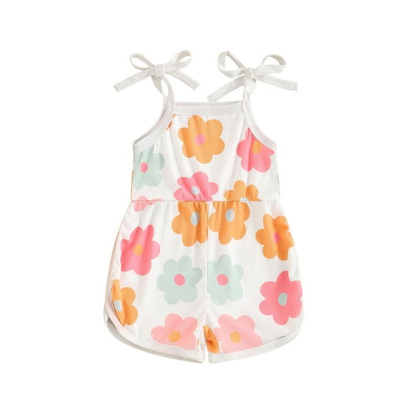 Suealasg Little Girl Cami Jumpsuit 1T 2T 3T 4T 5T Kids Girls Sleeveless Flower Print Tie Up Spaghetti Strap Romper Shorts Toddler Girls Summer Clothes