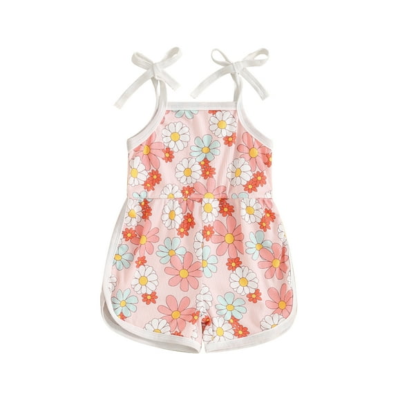 Suealasg Little Girl Cami Jumpsuit 1T 2T 3T 4T 5T Kids Girls Sleeveless Flower Print Tie Up Spaghetti Strap Romper Shorts Toddler Girls Summer Clothes
