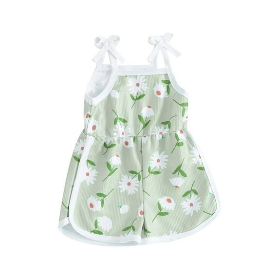 Suealasg Little Girl Cami Jumpsuit 6M 1T 2T 3T 4T Kids Girls Sleeveless Square Neck Flower Print Tie Up Spaghetti Strap Shorts Toddler Baby Summer Clothes