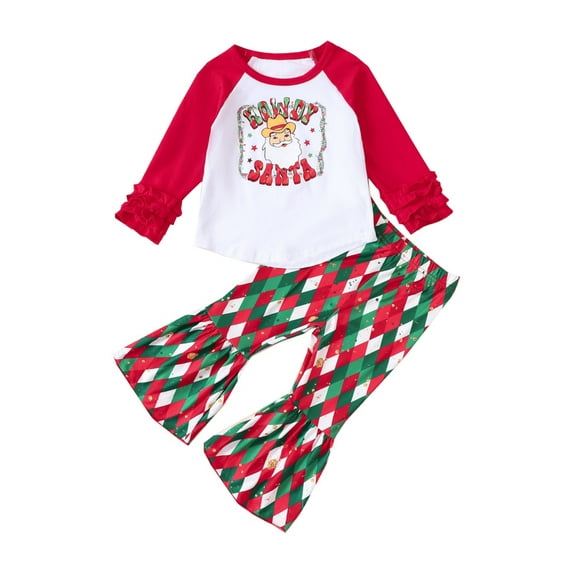 Suealasg Little Girl Christmas Outfits Clothes 18M 2T 3T 4T 5T 6T Kids Girls Long Sleeve Truck/Santa Claus Print Sweatshirt+Flared Pants Sets 2Pcs Christmas -themed Clothing for Children Girl