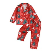 SUEALASG Little Girl Christmas Pajama Set 1T 2T 3T 4T 5T Kids Girl Fall Loungewear Outfits Santa Claus Print Long Sleeve Shirt +Long Pants Toddler Girl 2Pcs Sleepwear Set
