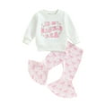 thumbnail image 1 of Suealasg Little Girl Fall Outfits Set 6M 1T 2T 3T 4T Toddler Baby Girl Long Sleeve Letters Print Sweatshirt Tops and Flare Pants 2Pcs Casual Autumn Clothes, 1 of 8