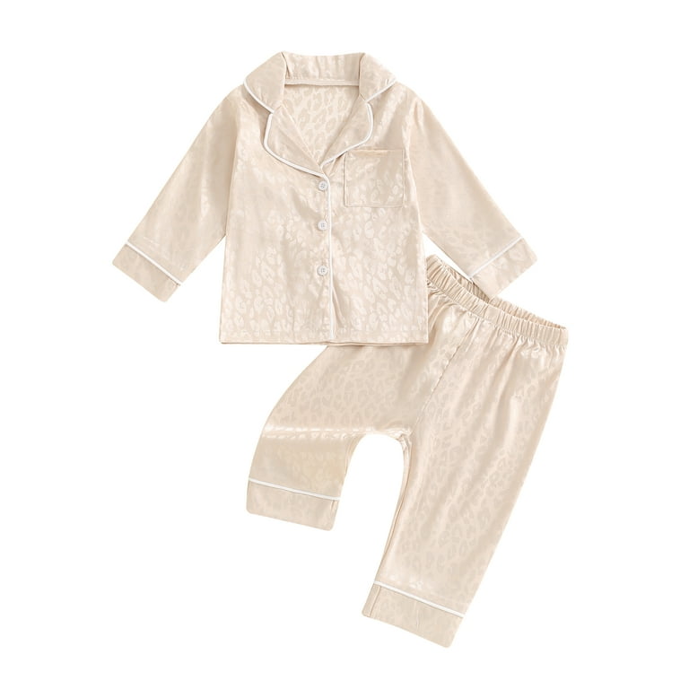 Suealasg Little Girl Fall Pajamas Outfits 1T 2T 3T 4T 5T 6T 7T Kids Girl Long Sleeve Jacquard Button Down Collar Shirt Tops Pants Children Two Piece Satin Sleepwear Set Walmart