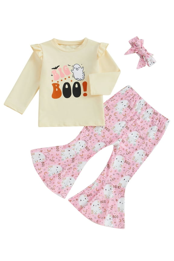 Little Girl Halloween Outfits Clothes 1T 2T 3T 4T 5T Kids Girls Long Sleeve Ghost Sweatshirt + Pants + Headband Set 3Pcs Halloween Party Clothing for Toddler Girl