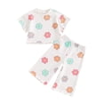 thumbnail image 1 of Suealasg Little Girl Summer 2Pcs Outfits Set Clothes 1T 2T 3T 4T 5T Kids Girl Short Sleeve Flower Print T-shirt Tops and Shorts Beach Party Clothing for Children Girls, 1 of 8