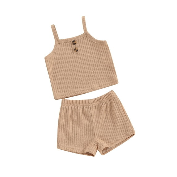 Suealasg Little Girl Summer 2Pcs Outfits Set Clothes 1T 2T 3T 4T 5T Kids Girl Sleeveless Solid Color Cami Tops and Shorts Beach Party Clothing for Children Girls