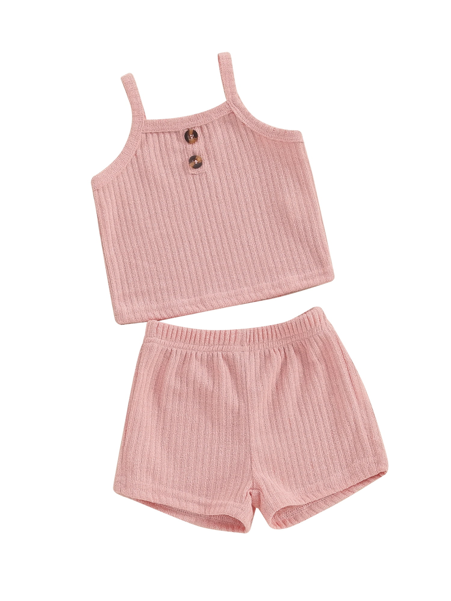 Suealasg Little Girl Summer 2Pcs Outfits Set Clothes 1T 2T 3T 4T 5T Kids Girl Sleeveless Solid Color Cami Tops and Shorts Beach Party Clothing for Children Girls
