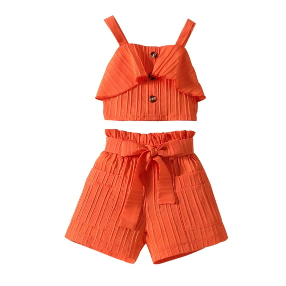 Suealasg Little Girl Summer Outfits Set Clothes 1T 2T 3T 4T 5T 6T Kids Girl Sleeveless Solid Color Ruffled Button Cami Tops and Belted Shorts Beach Party Clothing for Children Girls