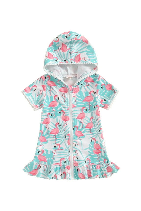 Little Girl Swim Cover Up One-Piece Swimsuit Toddler Short Sleeve Hooded Zipper Watermelon Ice Cream Print Rashguard Swimwear 1T 2T 3T 4T 5T 6T 7T 8T Kids Hooded Dress Bathing Suit