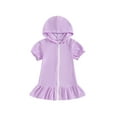 thumbnail image 1 of Suealasg Little Girl Swim Cover Up One-Piece Swimsuit Short Sleeve Zipper Rashguard Swimwear 1T 2T 3T 4T 5T 6T 7T 8T Kids Hooded Swimsuit Bathing Suit, 1 of 6